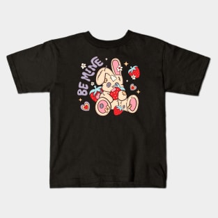 Be Mine Cute Bunny Strawberries Illustration Kids T-Shirt